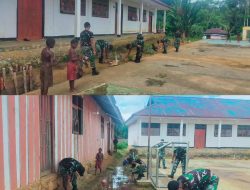 Ciptakan Lingkungan Sekolah Yang Sehat, Satgas Yonif 623 Gelar Karya Bhakti