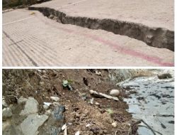 Diduga Kualitas Beton Asal Jadi, Baru 4 bulan Dikerjakan Jalan Reservasi Pasirkuray-Cisitu Betonnya Sudah Patah Berongga