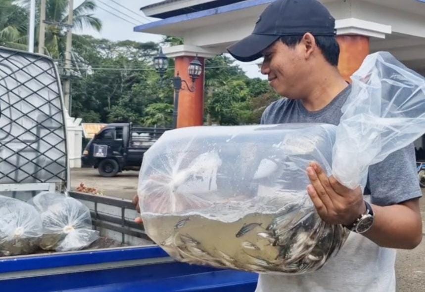 Dr. Ujang Giri, M.AP (Kang Ugi), Anggota DPRD Kabupaten Lebak Fraksi Partai Nasdem menyalurkan bantuan benih bibit ikan tawar pada Kamis (31/07/2025).